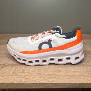 On Running Cloudmonster Women’s Running Shoes – Undyed White/Flame – US 9